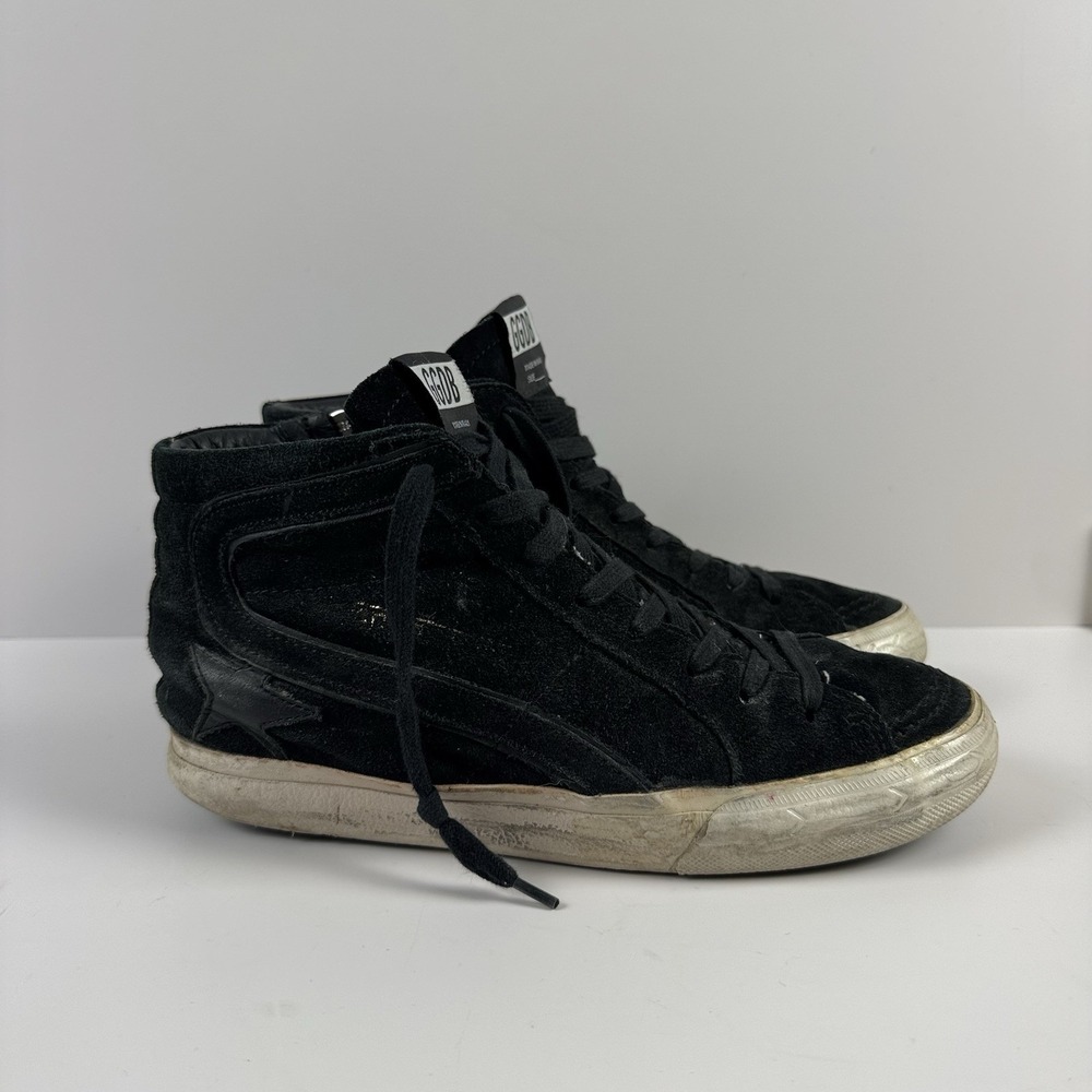 Golden Goose‎ Slide High Top Sneakers Trainers Black Suede Lace Up Sz 37 US 6.5 - Picture 3 of 7